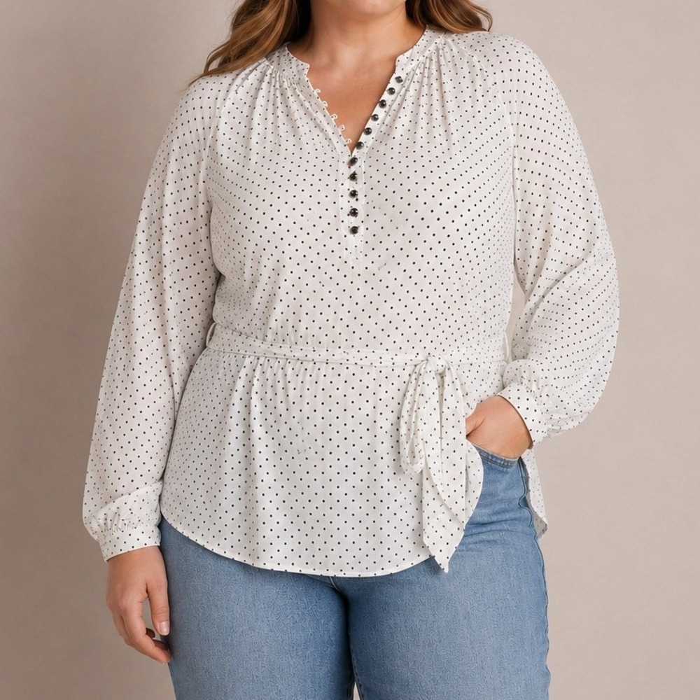 Maeve Anthropologie Lucy Polka Dot Tie Waist Blouse Sz 16 Coquette Feminine Soft
